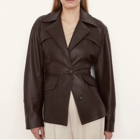 Vince Jackets & Blazers - Vince Brown Leather Safari Jacket NWOT